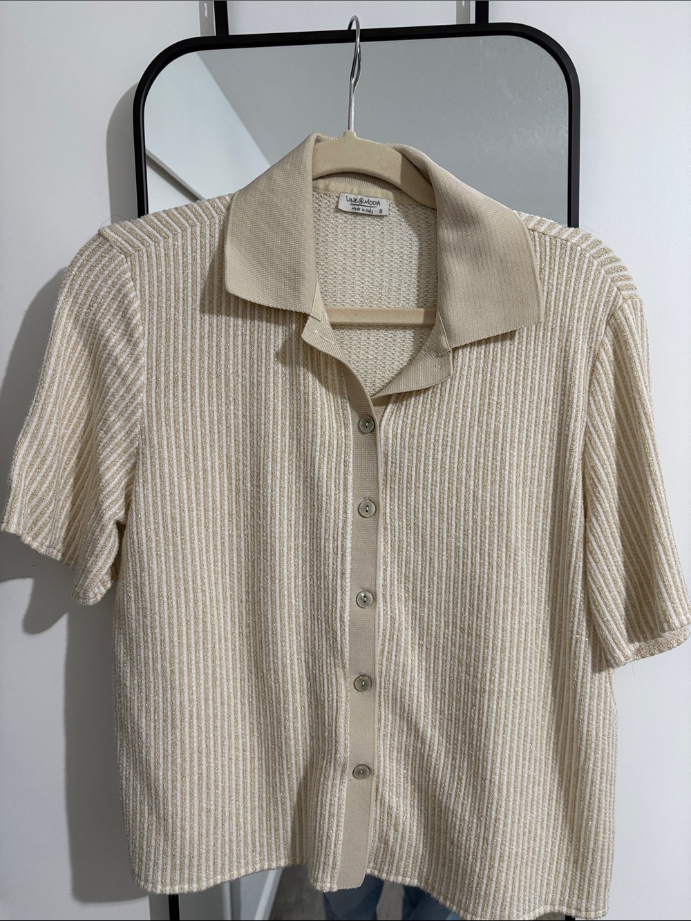 Beige Short-Sleeve Knit Polo Shirt